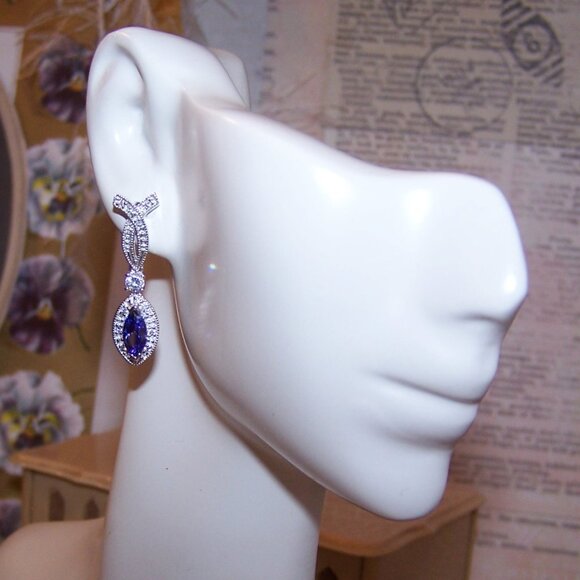 Sterling Silver Cubic Zirconia Dangle Earrings - Posts with Nuts - Picture 1 of 8